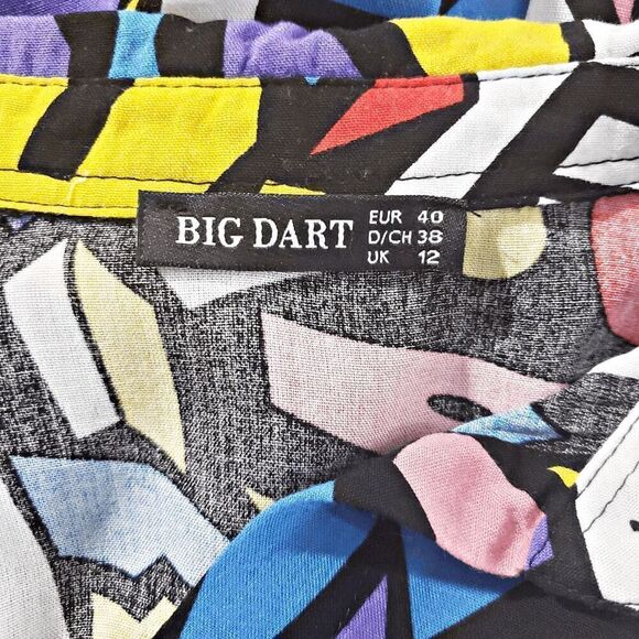 Big Dart Abstract Print Long Sleeve Button-up Hi-lo Top Size 12 - Picture 5 of 7